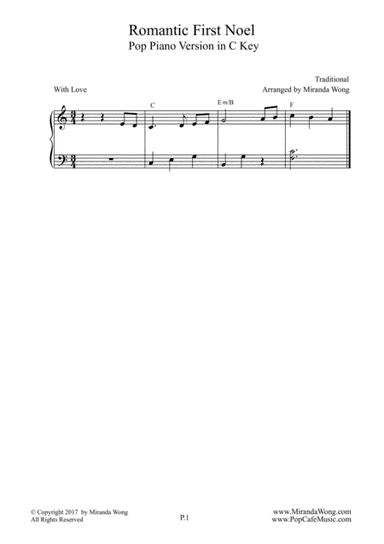Romantic First Noel - Easy Piano Solo in C Key (With Chords) (arr. Miranda Wong)