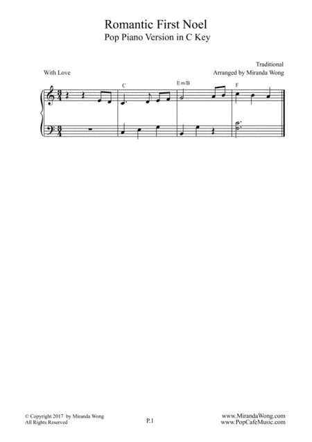 Romantic First Noel - Easy Piano Solo in C Key (With Chords) (arr. Miranda Wong)