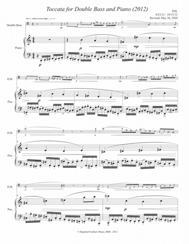 Toccata for Double Bass and Piano (2012, rev. 2020) piano part, newly revised version for double bas