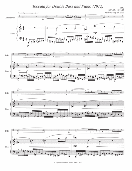 Toccata for Double Bass and Piano (2012, rev. 2020) piano part, newly revised version for double bas