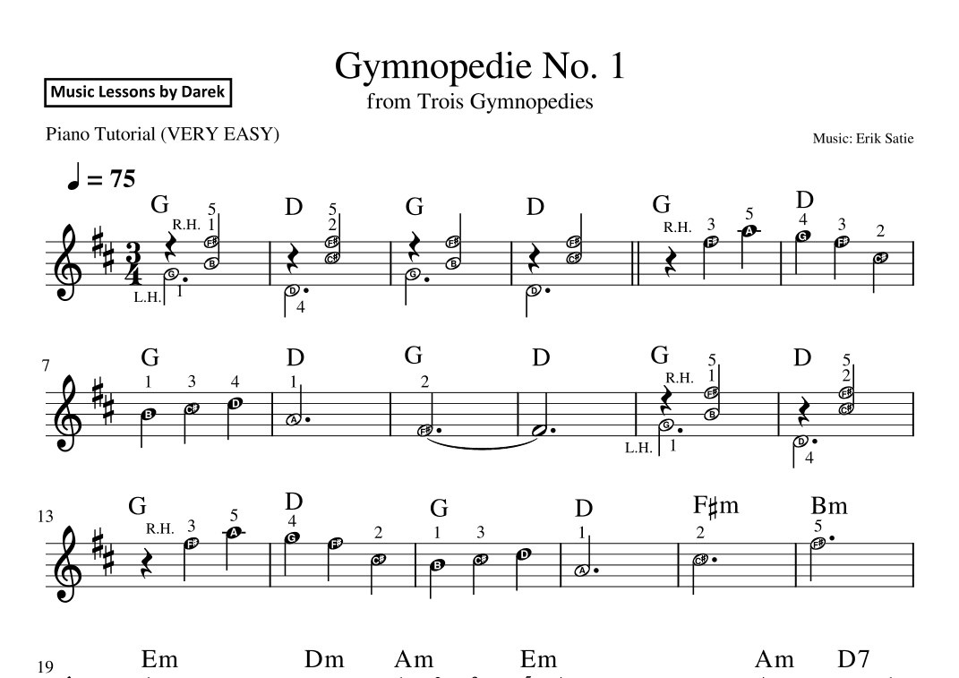 Gymnopedie No. 1 (VERY EASY PIANO) from Trois Gymnopedies [Erik Satie] (arr. Darek)