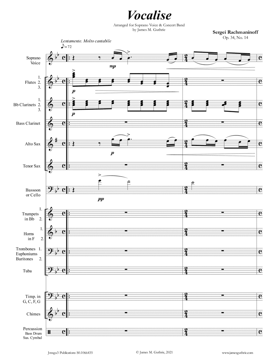 Rachmaninoff: Vocalise for Soprano Voice & Concert Band (arr. James M. Guthrie)
