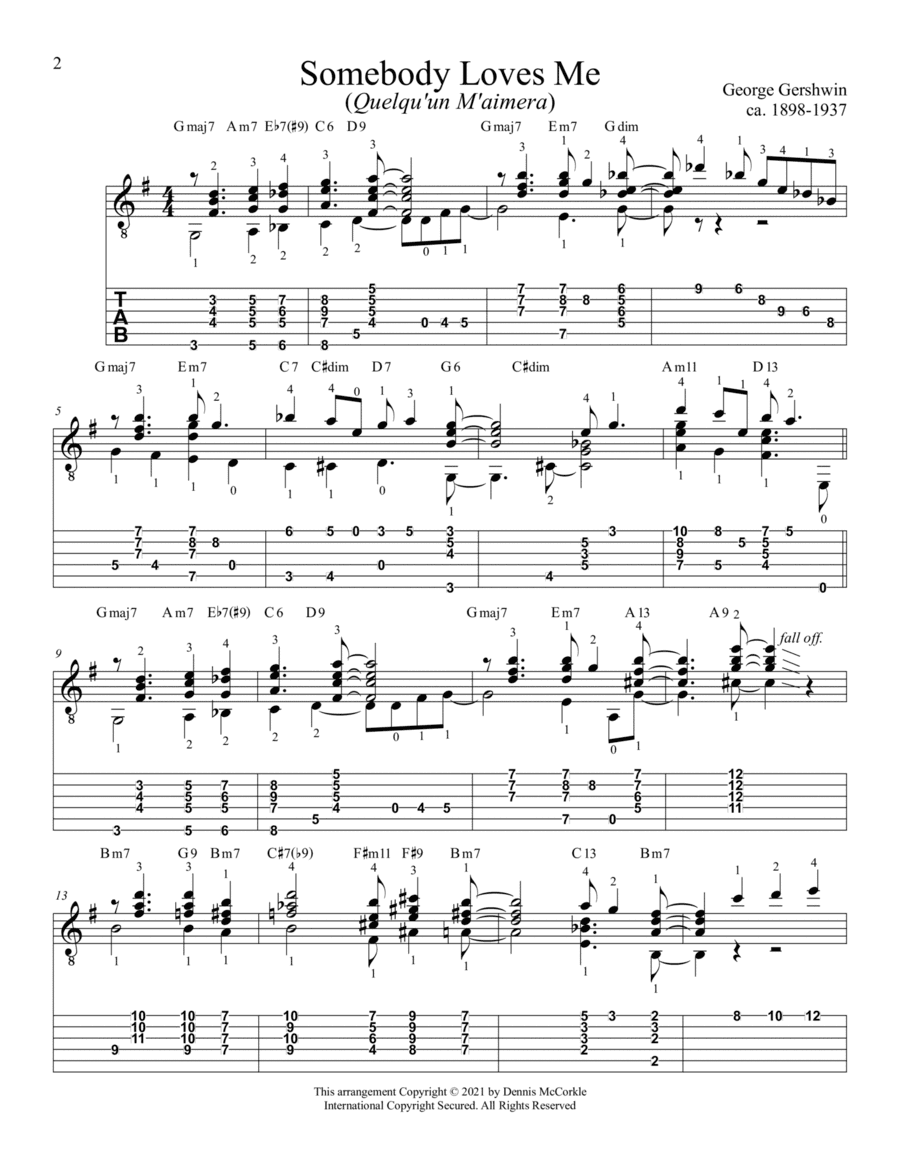 Somebody Loves Me ( Fingerstyle Jazz Guitar Chord Melody Solo ) (arr. Dennis McCorkle)