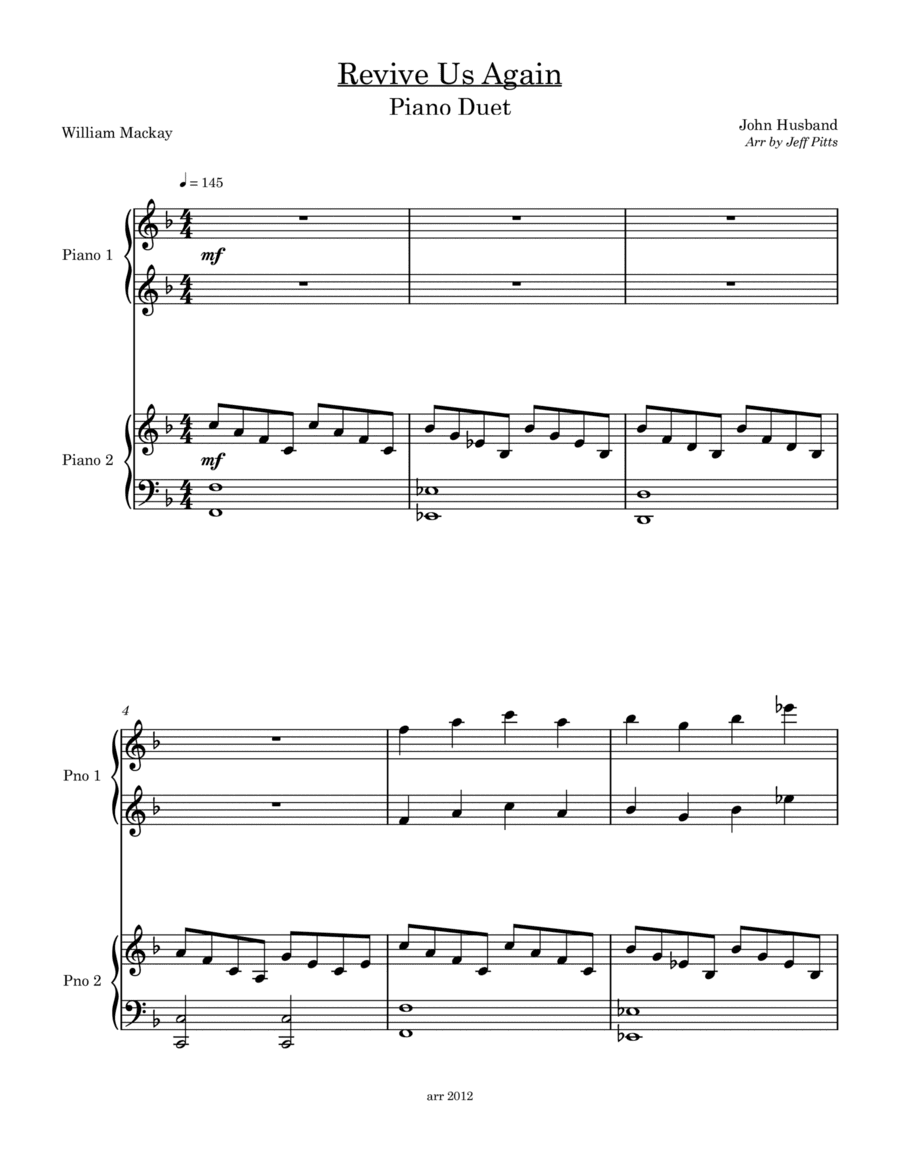 Revive Us Again - Piano Duet (arr. Jeff Pitts)