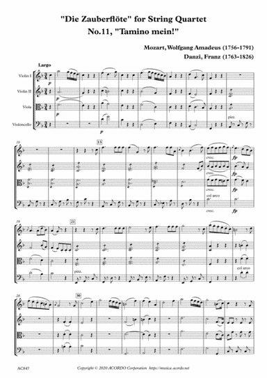 "Die Zauberflöte" for String Quartet, No.11, "Tamino mein!" (arr. Danzi, Franz (1763-1826))