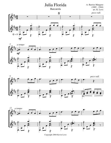 Julia Florida - Barcarola (Violin and Guitar) - Score and Parts (arr. Kevin Love)