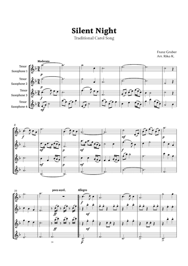 Silent Night for Tenor Sax Quartet (arr. Rika K.)