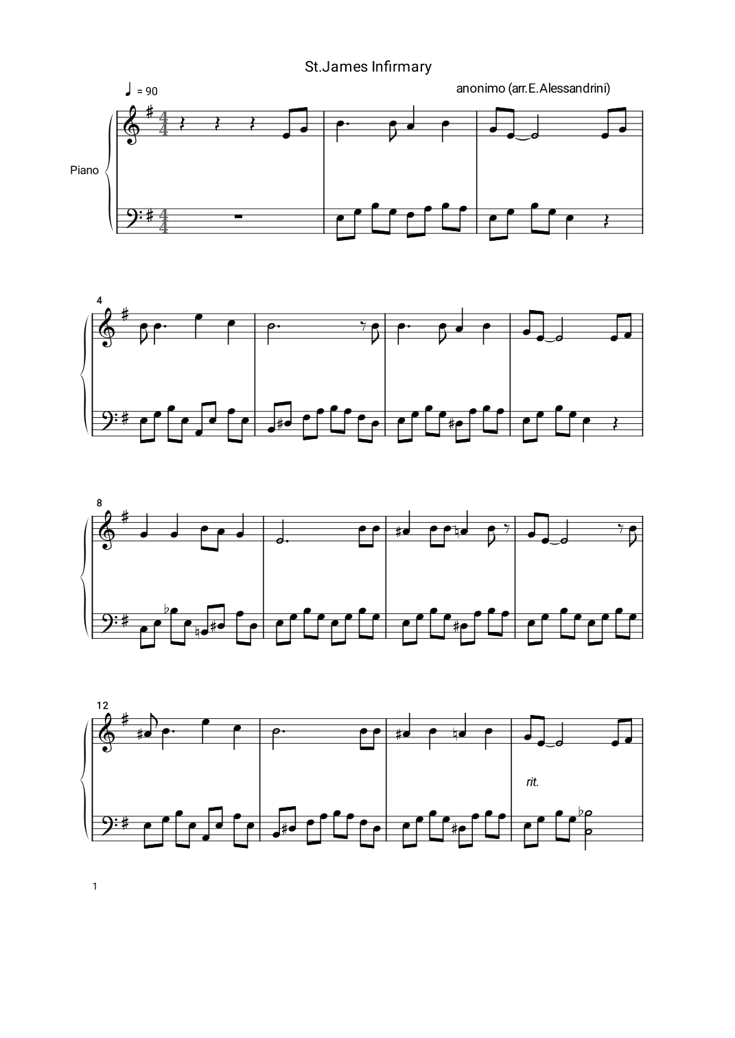 St. James Infirmary. Piano (arr. Ester Alessandrini)