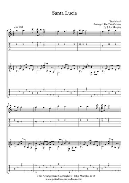 Santa Lucia For Guitar Duo (arr. John Murphy)