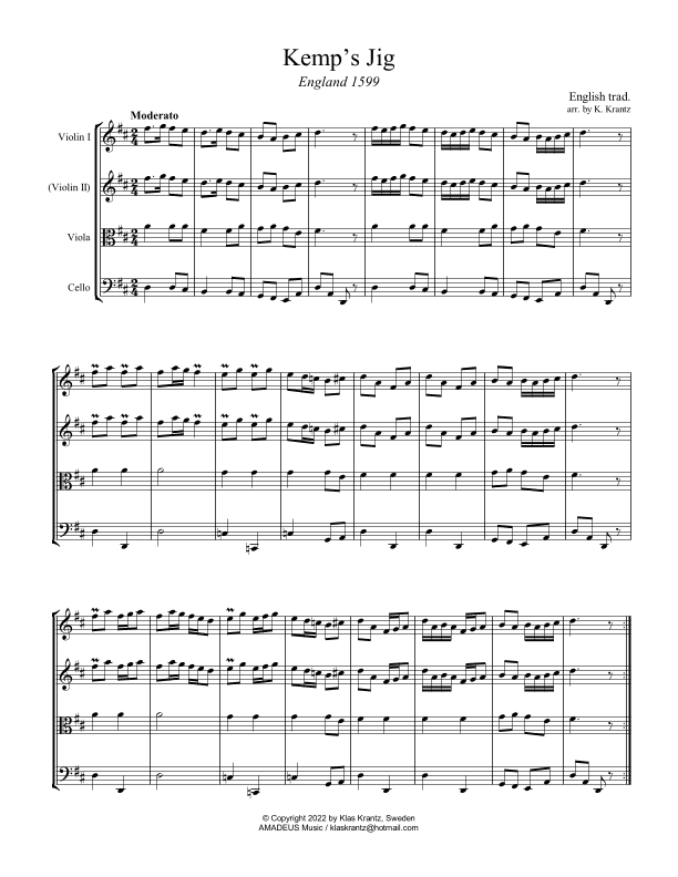 Kemp's Jig for string trio (or quartet) (arr. Klas Krantz)