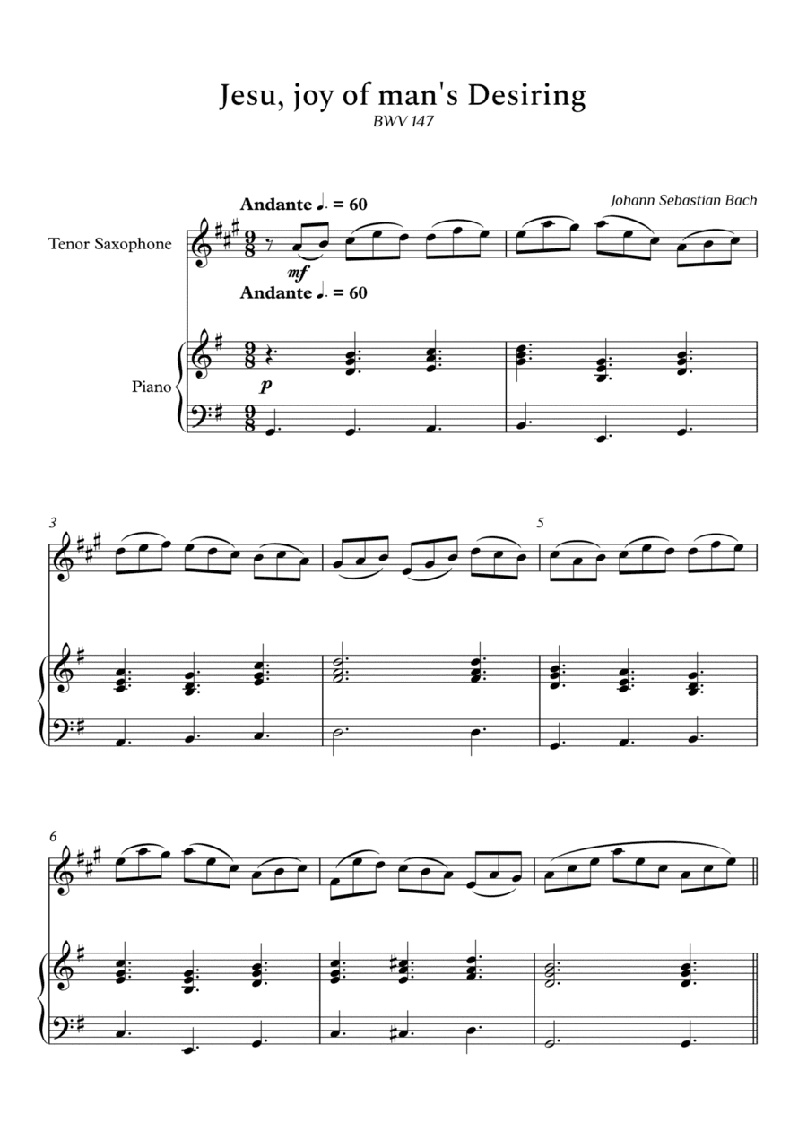 Jesu, Joy of Man's Desiring for Tenor Sax and Piano (Not Chords) - Score and parts.pdf (arr. Cássio Silva Chaves)