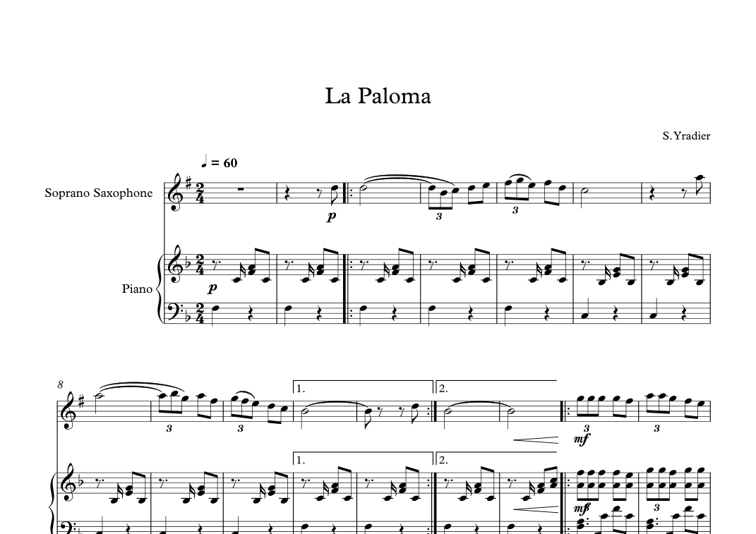 La Paloma - Sebastian Yradier (Soprano Sax + Piano) (arr. Digital Book Music)