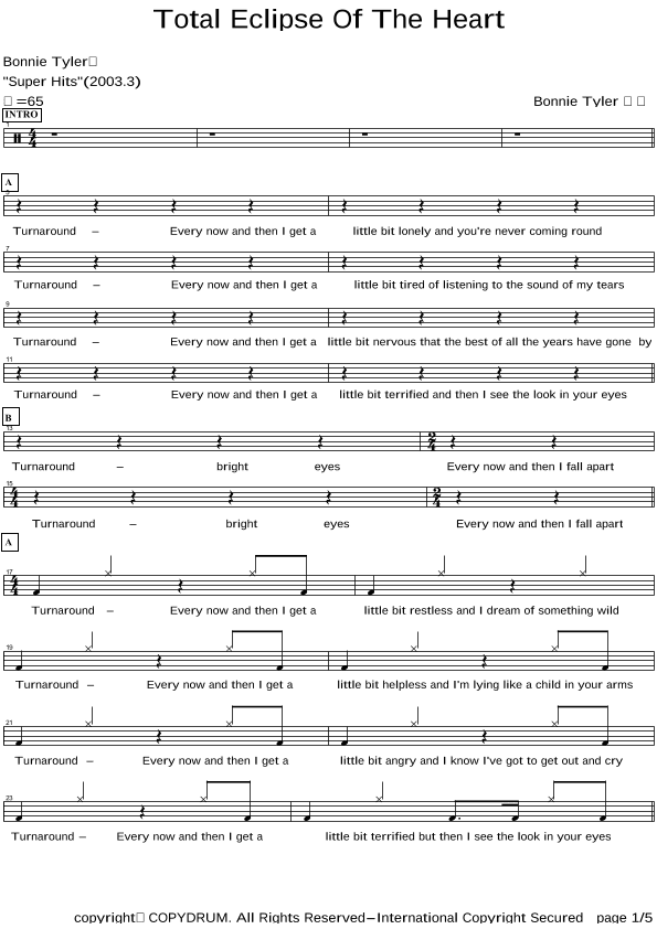 Total Eclipse Of The Heart (arr. COPYDRUM)