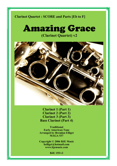 Amazing Grace - Clarinet Quartet Score and Parts PDF (arr. Brendan Elliget MAGA 537)
