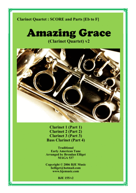 Amazing Grace - Clarinet Quartet Score and Parts PDF (arr. Brendan Elliget MAGA 537)