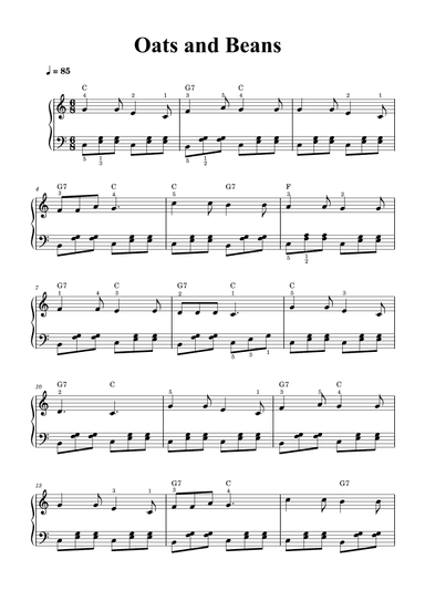 Oats and Beans - piano sheet music (arr. Piano eTutor app)