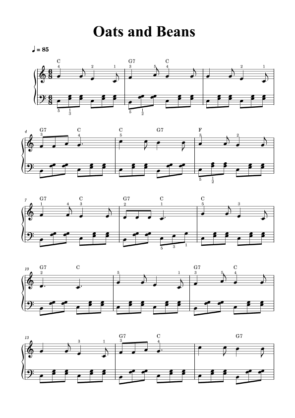 Oats and Beans - piano sheet music (arr. Piano eTutor app)