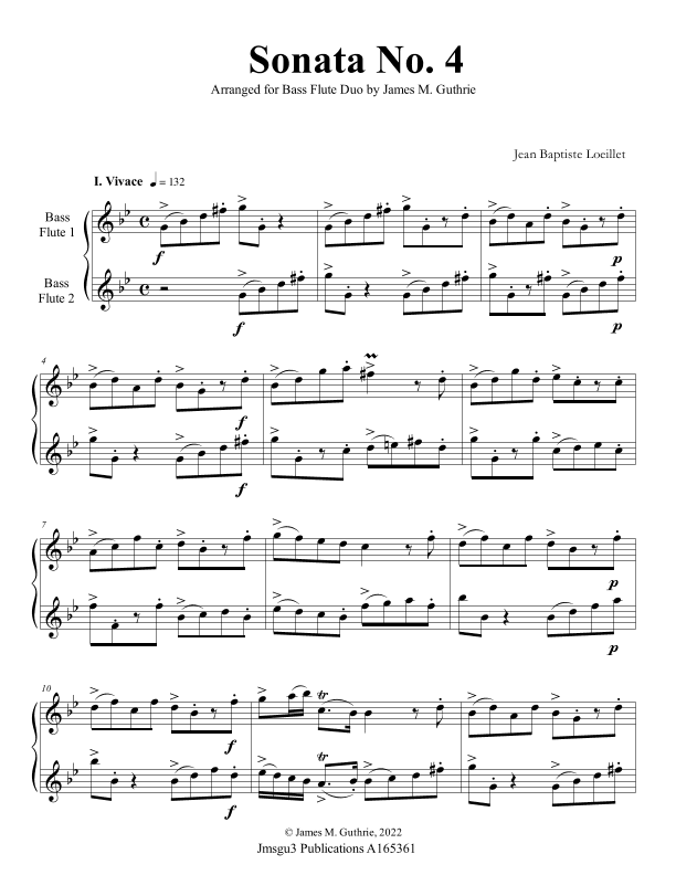 Loeillet: Sonata No. 4 for Bass Flute Duo (arr. James M. Guthrie)