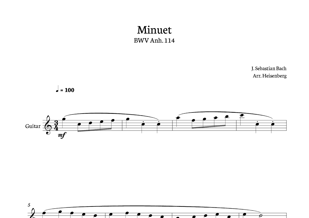Minuet - Bach for Guitar (arr. Heisenberg)