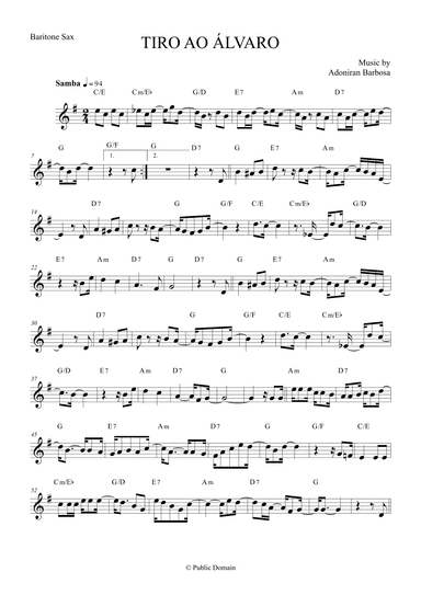 Tiro ao Álvaro by Adoniran Barbosa - Baritone Saxophone (arr. The Sheet Music Library)