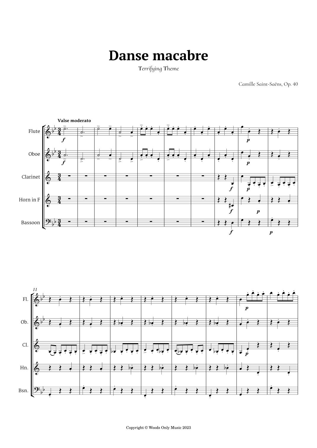 Danse Macabre by Camille Saint-Saens for Woodwind Quintet (arr. Ander)