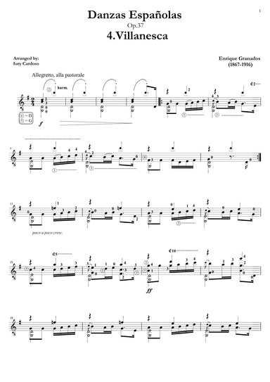 Guitar arrangement of the "Spanish dance No.4" (Danza Española n°4 "Villanesca") (arr. Iury Cardoso)