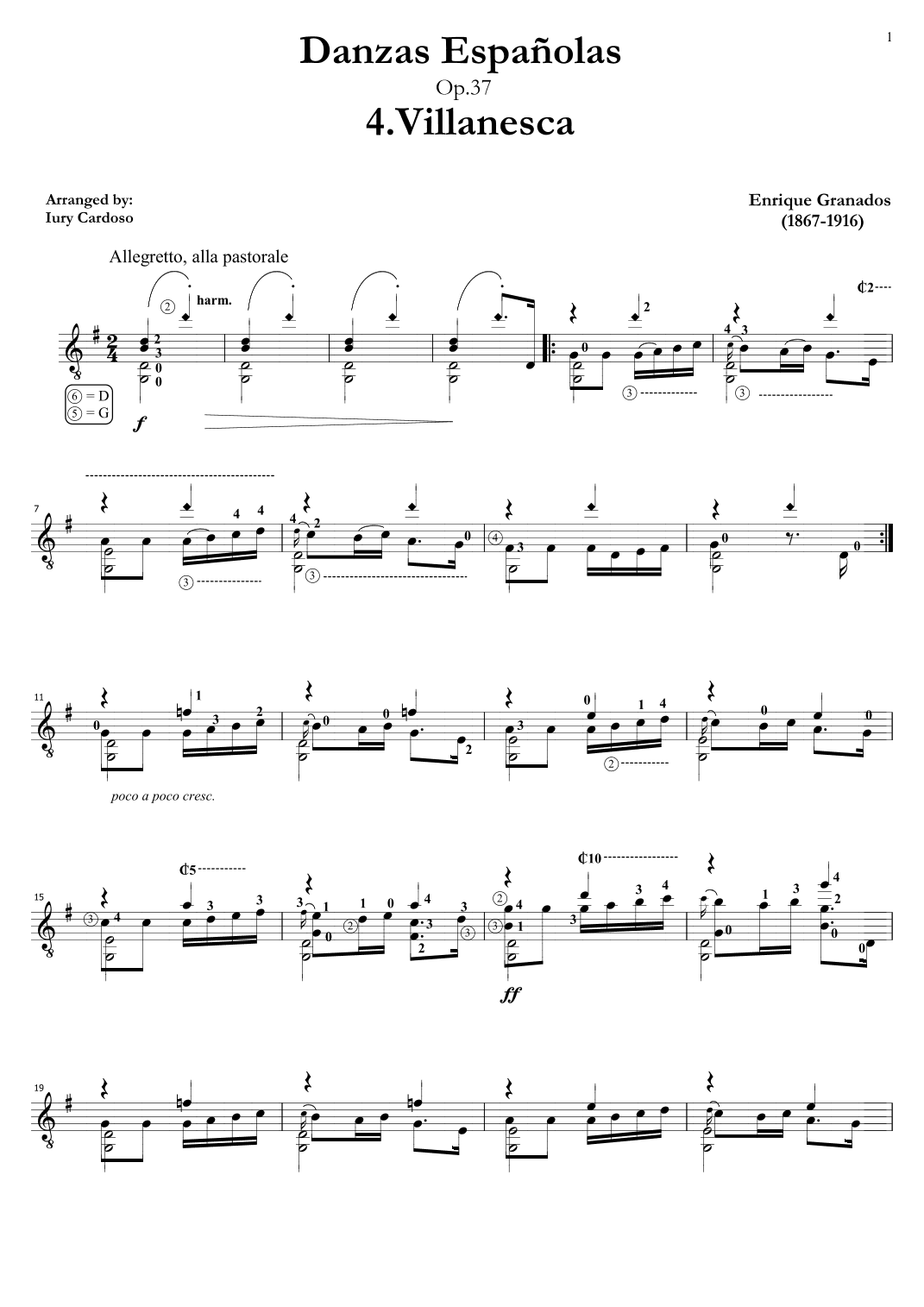 Guitar arrangement of the "Spanish dance No.4" (Danza Española n°4 "Villanesca") (arr. Iury Cardoso)