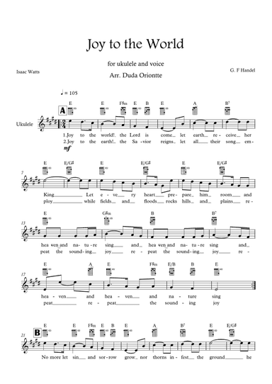 Joy to the World (E major - TABS - with lyrics) (arr. Duda Oriontte)
