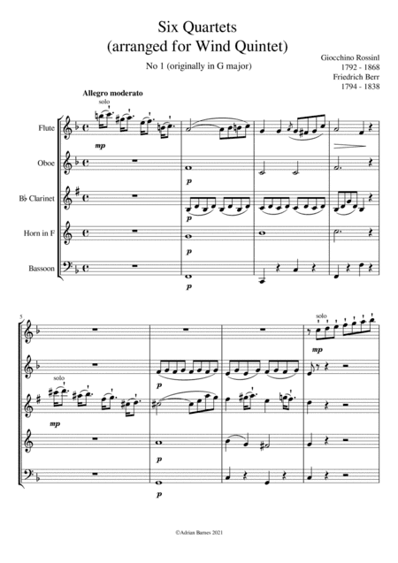 Six Quartets (arranged for Wind Quintet) No 1 1st Movement (arr. Friedrich Berr, Adrian Barnes)