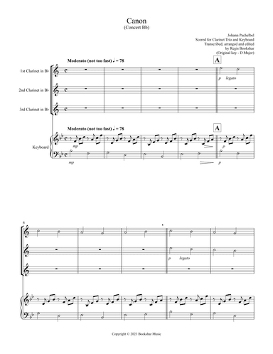 Canon (Pachelbel) (Bb) (Clarinet Trio, Keyboard) (arr. Regis Bookshar)