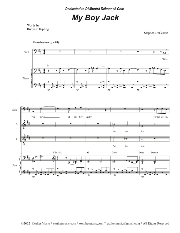 My Boy Jack (Baritone solo and 2-part choir (Soprano and Tenor)