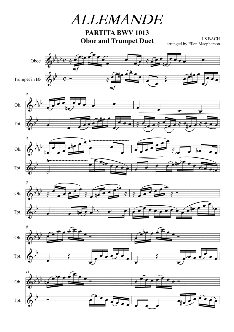 ALLEMANDE by J.S. BACH - Oboe and Trumpet Duet (arr. Ellen Macpherson)