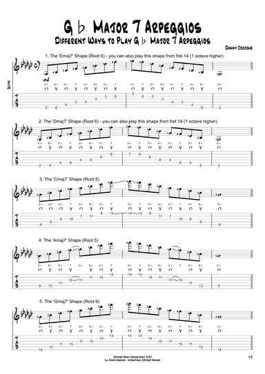 Gb Major 7 Arpeggios (5 Ways to Play)