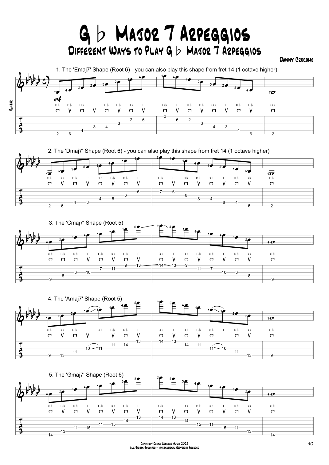 Gb Major 7 Arpeggios (5 Ways to Play)