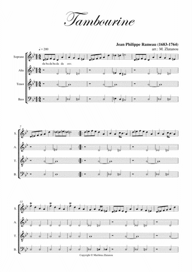 J. Ph. Rameau: TAMBOURINE, for SATB choir a cap. (arr. Marilena Zlatanou)