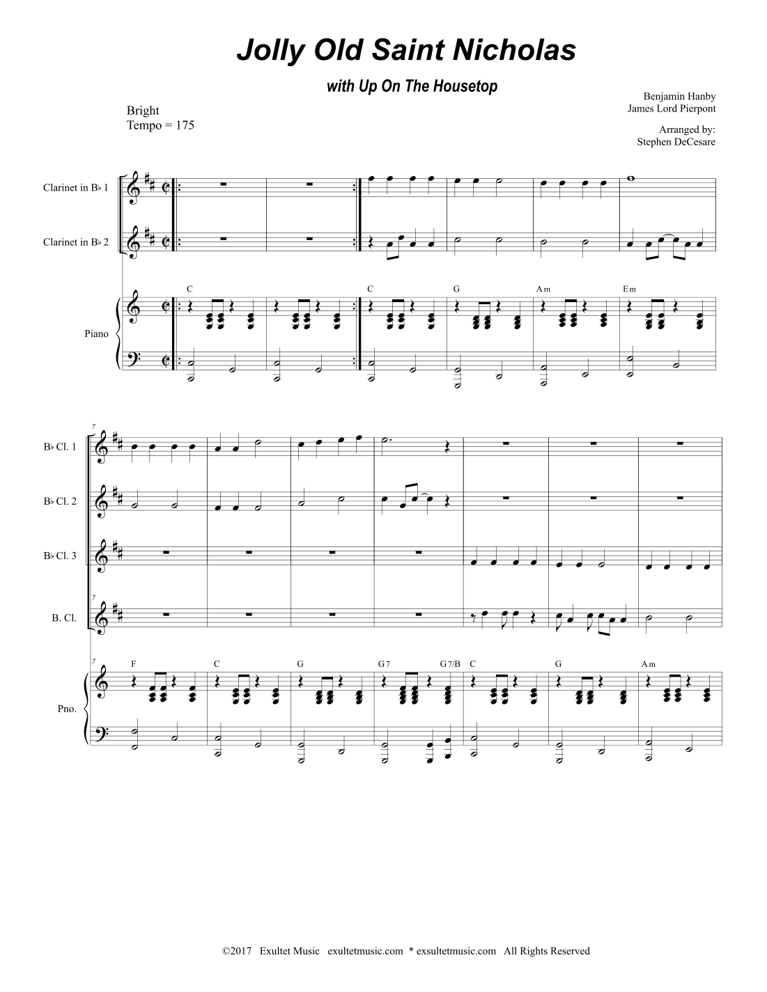 Jolly Old Saint Nicholas with Up On The Housetop (for Clarinet Choir and Piano) (arr. Stephen DeCesare)