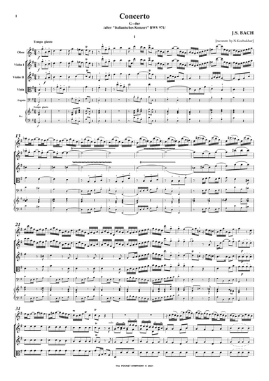 Bach - Italian Concerto, Bwv-971. Reconstruction as Oboe & orchestra concert - Score Only (arr. Nazar Kozhukhar)