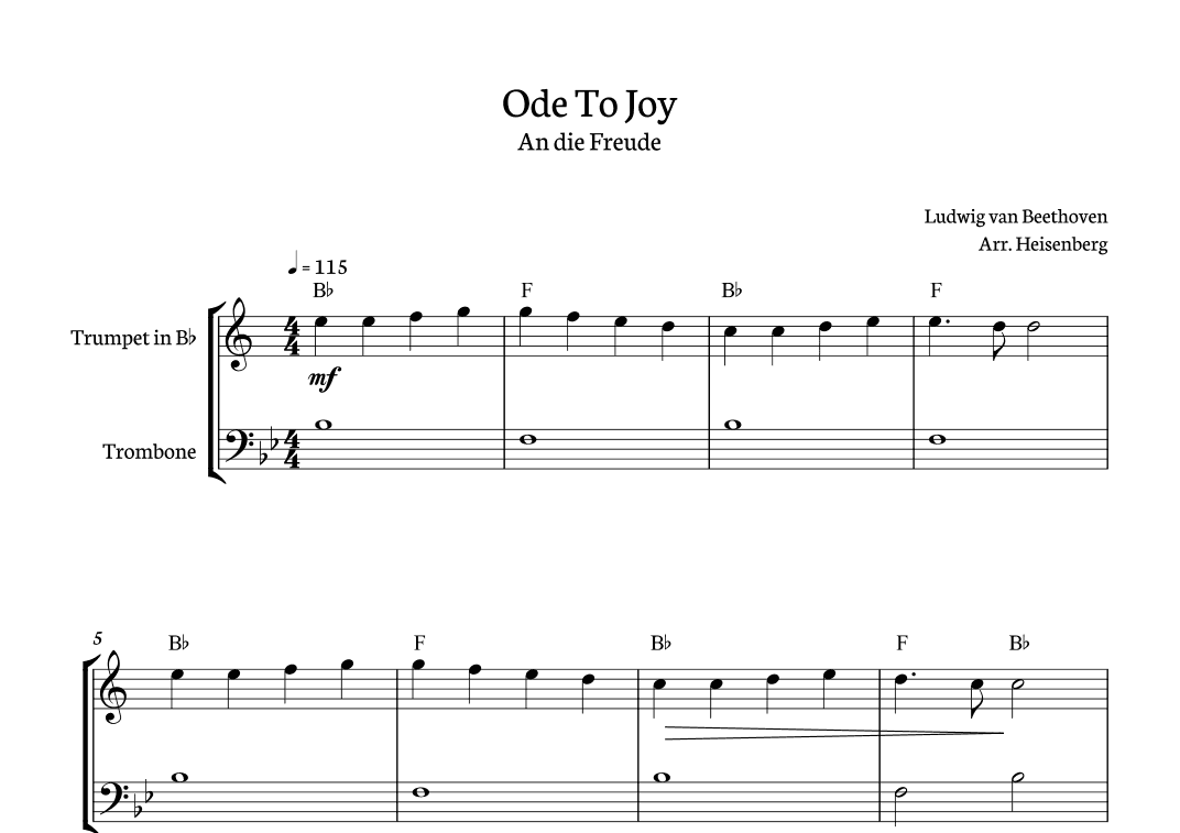 Ode to Joy for trumpet and trombone. (arr. Heisenberg)
