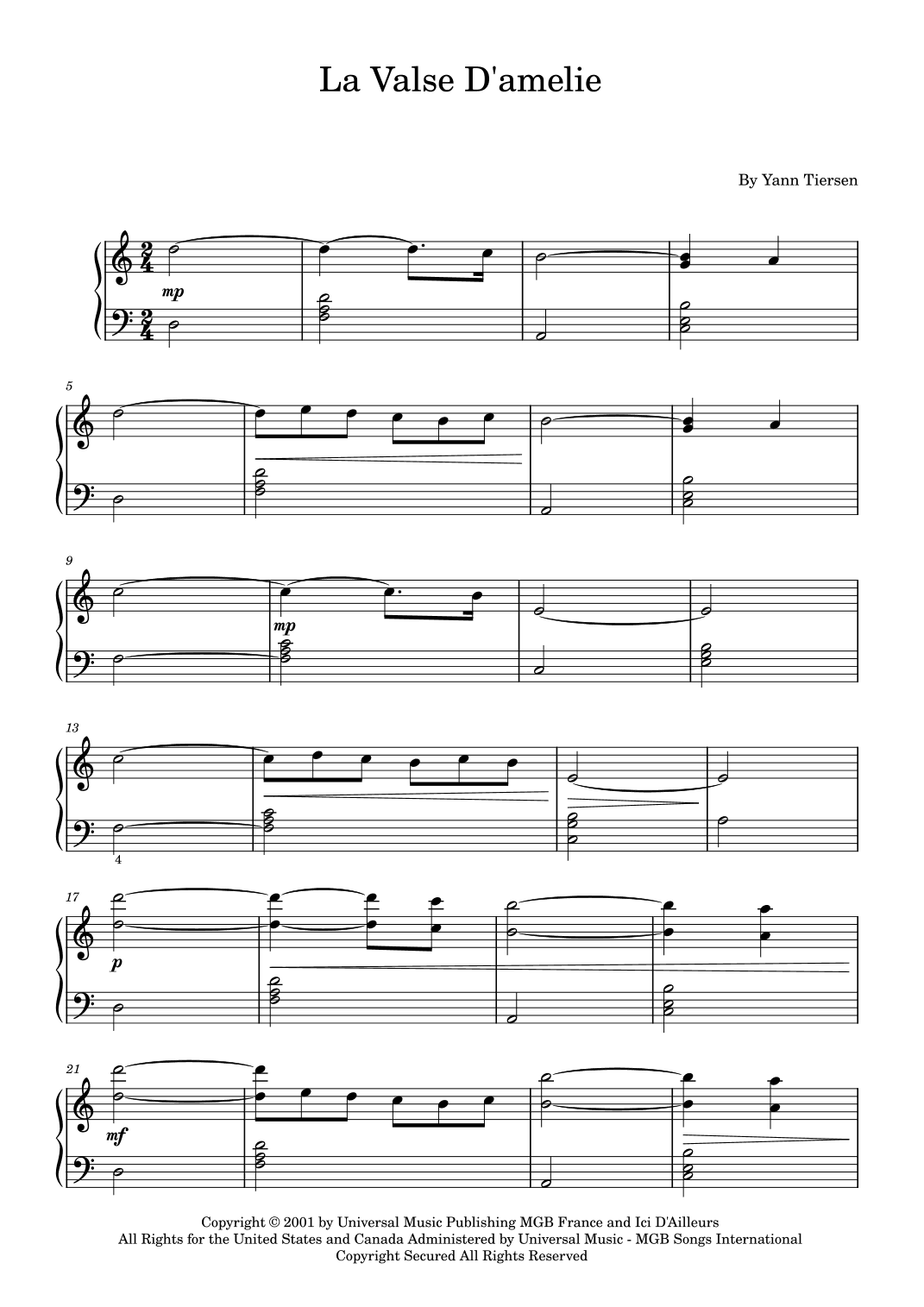 La Valse D'amelie (arr. Roger da Luz)