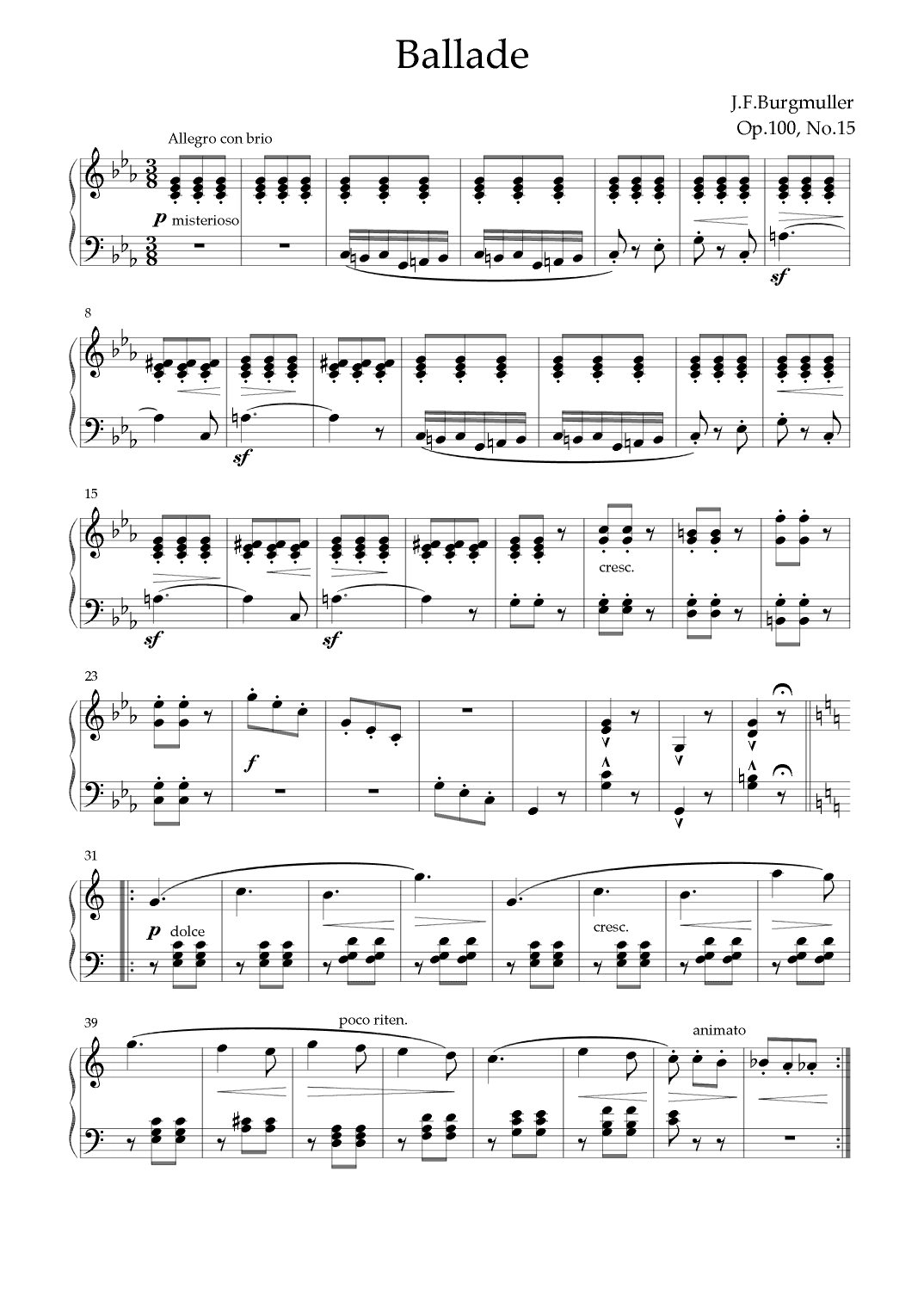 Friedrich Burgmuller - Ballade Op.100, No.15 (arr. KP82 Music)