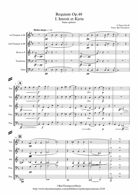 Faure: Requiem Op.48: I. Introit et Kyrie - brass quintet (arr. Ray Thompson)