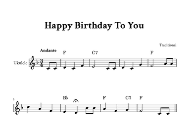 Happy Birthday To You - For Ukulele (F Major - with Chords) (arr. Yuri Noronha)