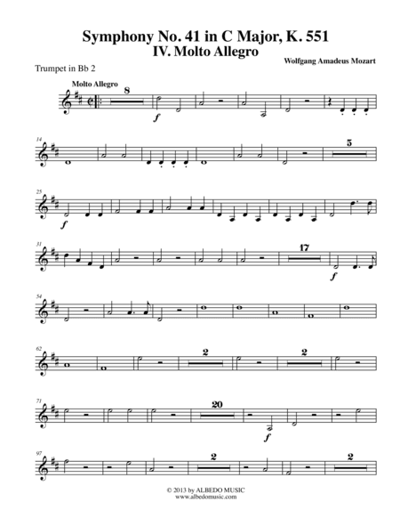 Mozart Symphony No. 41, Jupiter, Movement IV - Trumpet in Bb 2 (Transposed Part), K. 551 (arr. Doug Clyde)