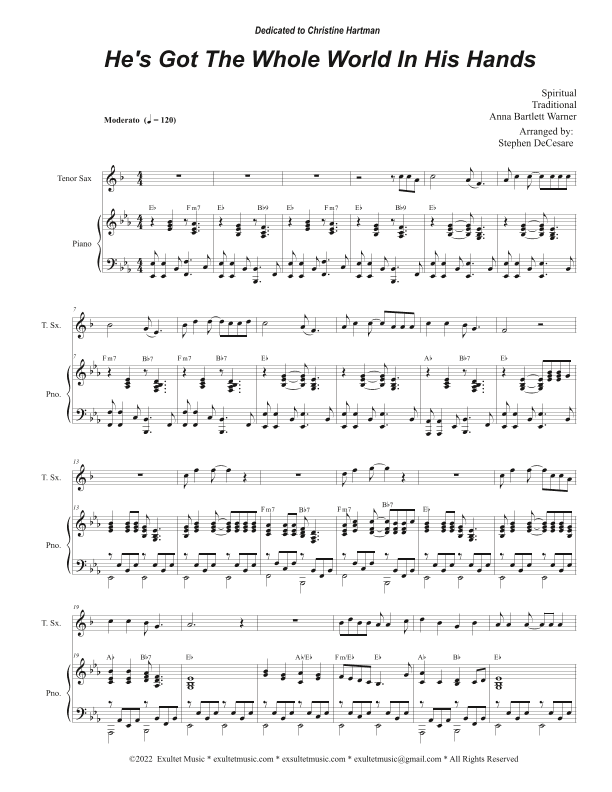 He's Got The Whole World In His Hands (Tenor Saxophone and Piano) (arr. Stephen DeCesare)