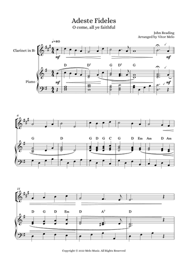 Adeste Fideles (O Come, All Ye Faithful) - Bb clarinet and piano (arr. Vitor Melo)