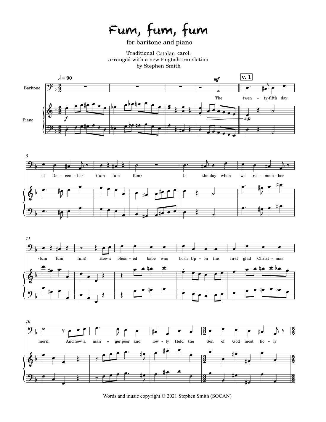Fum, fum, fum (baritone solo with piano) (arr. Stephen Smith)
