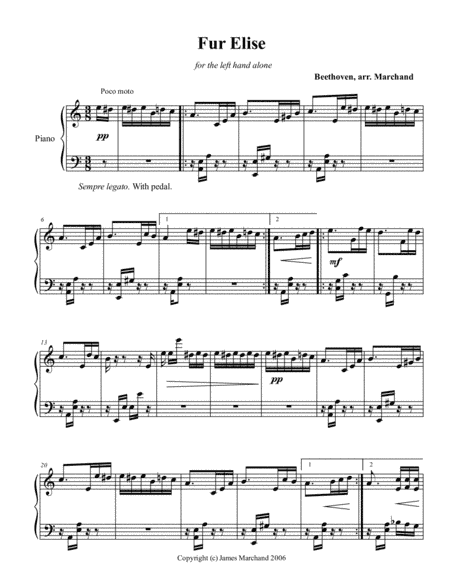 Fur Elise, for the left hand alone (arr. James Marchand)