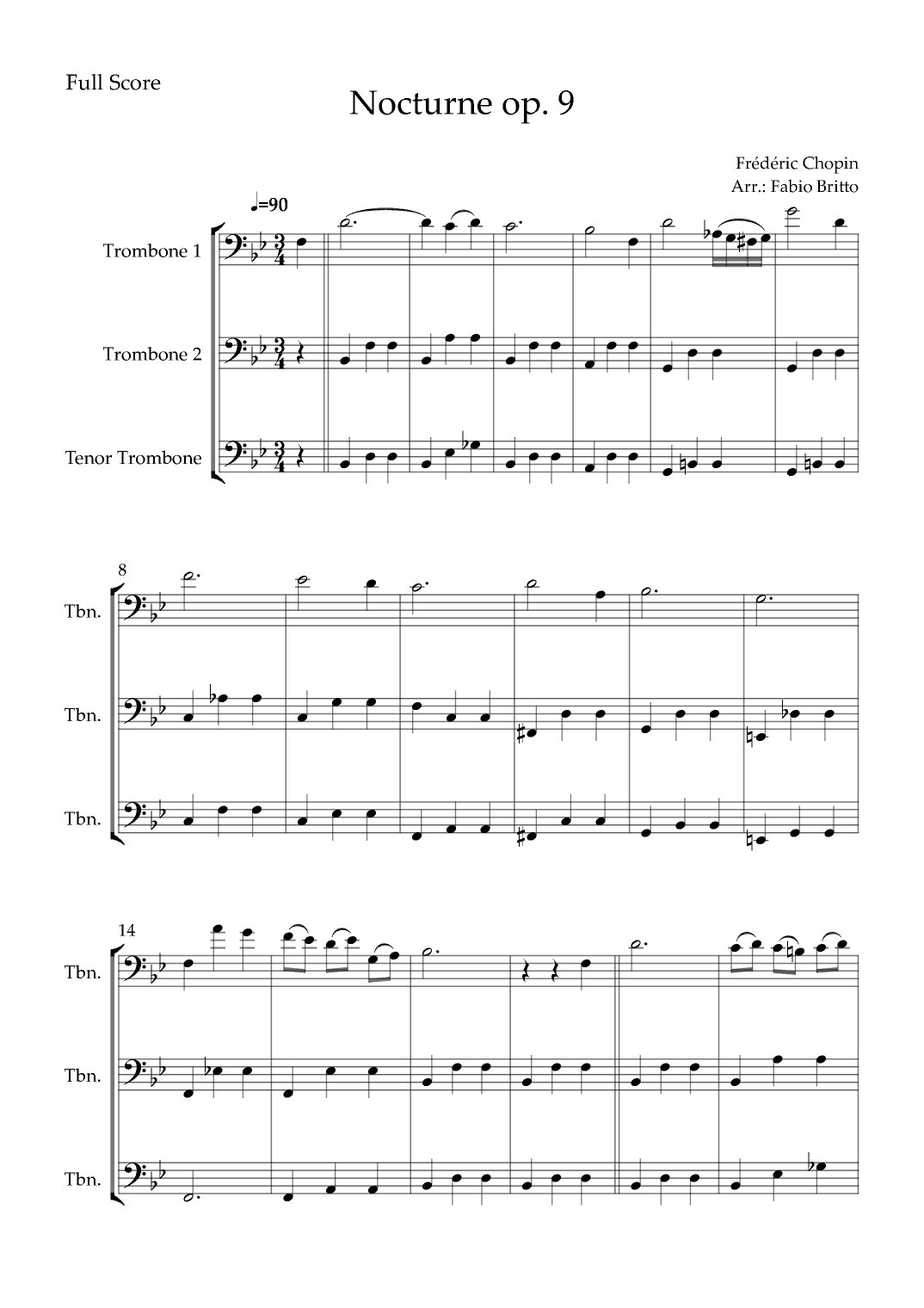 Nocturne Op.9 No. 2 (Frédéric Chopin) for Brass Trio (arr. Fabio Britto)