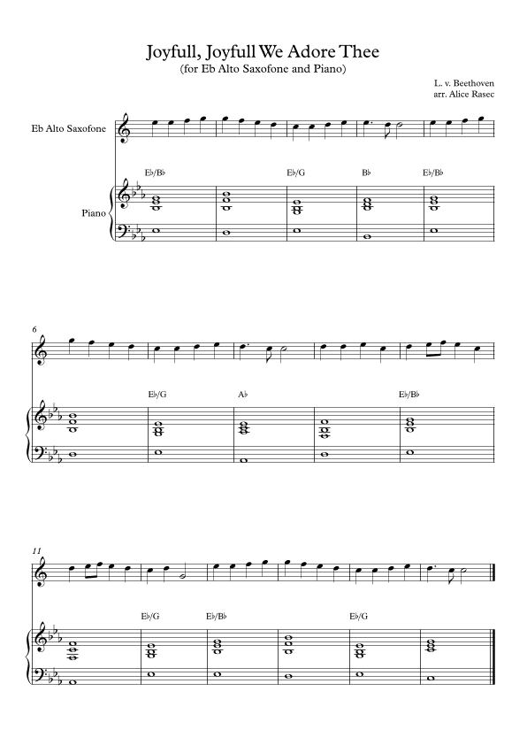 Joyfull, Joyfull, We Adore Three for Eb Alto Saxphone (arr. Alice Rasec)