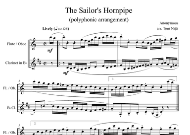 The Sailor's Hornpipe (Flute/Oboe & Clarinet in Bb duet) (arr. Toni Nita)